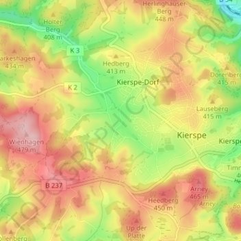 Carte topographique Vor den Eicken, altitude, relief