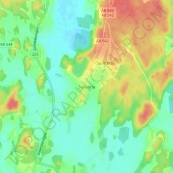Carte topographique Sorunda, altitude, relief