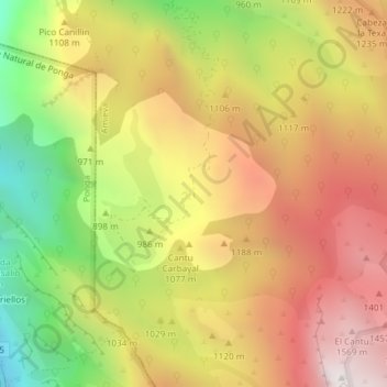 Carte topographique Monte el Travieso, altitude, relief