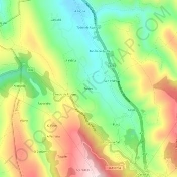 Carte topographique Fontes, altitude, relief