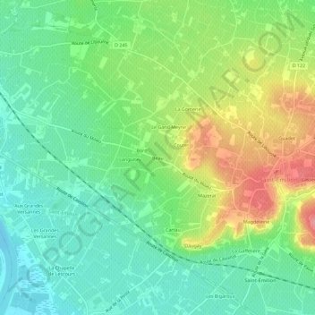 Carte topographique Beau, altitude, relief