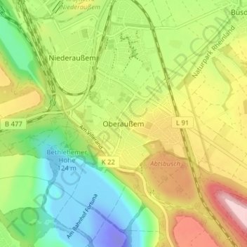 Carte topographique Oberaußem, altitude, relief