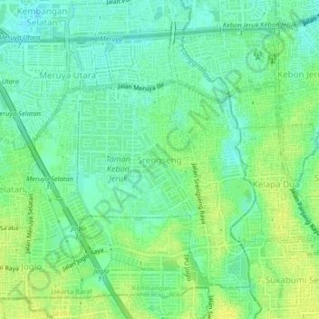 Carte topographique Srengseng, altitude, relief