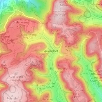 Carte topographique Auendorf, altitude, relief