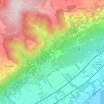 Carte topographique Vincy, altitude, relief