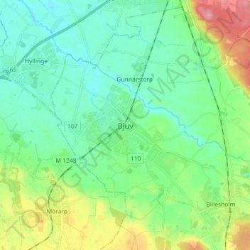 Carte topographique Bjuv, altitude, relief