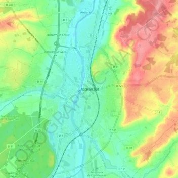 Carte topographique Châtellerault, altitude, relief