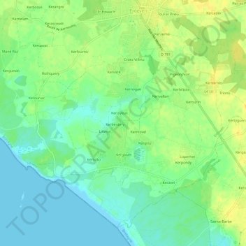 Carte topographique Kerjoyeux, altitude, relief