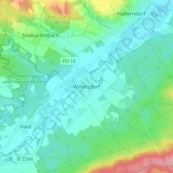 Carte topographique Willersdorf, altitude, relief