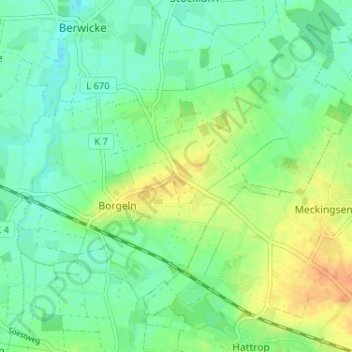 Carte topographique Borgeler Linde, altitude, relief