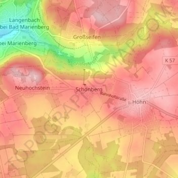 Carte topographique Schönberg, altitude, relief