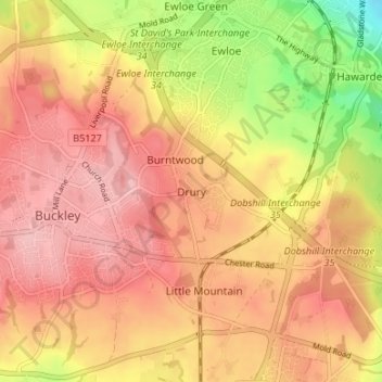 Carte topographique Drury, altitude, relief