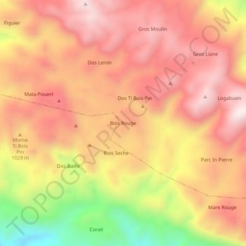 Carte topographique Bois Rouge, altitude, relief