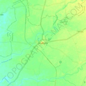 Carte topographique Modhera, altitude, relief