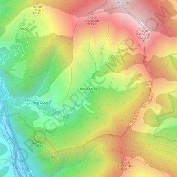 Carte topographique Berrós Sobirà, altitude, relief