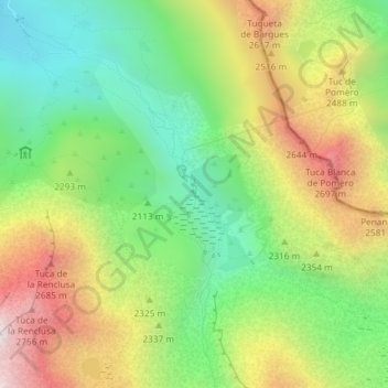 Carte topographique Cascada de Aigualluts, altitude, relief