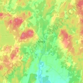 Carte topographique Broby, altitude, relief