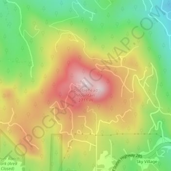 Carte topographique Doublehead Mountain, altitude, relief