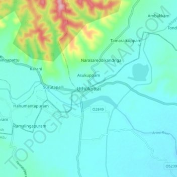 Carte topographique Uthukottai, altitude, relief