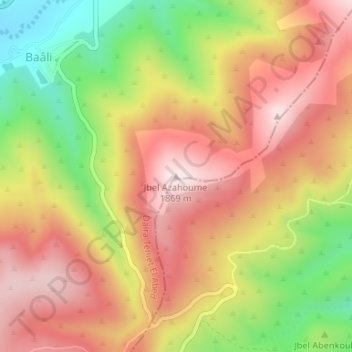 Carte topographique Jbel Azahoume, altitude, relief