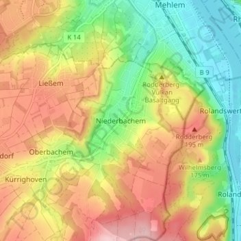 Carte topographique Niederbachem, altitude, relief