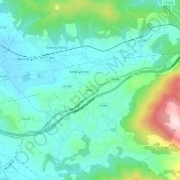 Carte topographique Anero, altitude, relief