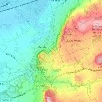 Carte topographique Tan-yr-allt, altitude, relief