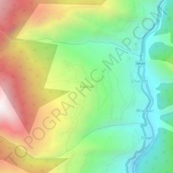 Carte topographique Raithal, altitude, relief