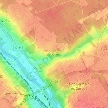 Carte topographique Étiolles, altitude, relief