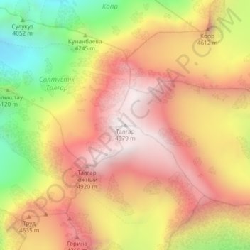Carte topographique Talgar, altitude, relief