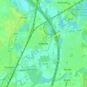 Carte topographique Weerde, altitude, relief