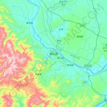 Carte topographique Pingshan, altitude, relief