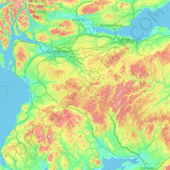 Carte topographique Lanarkshire, altitude, relief