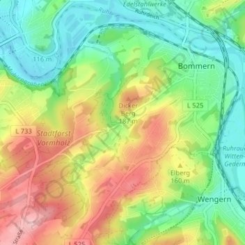 Carte topographique Rauendahl, altitude, relief