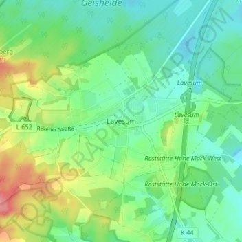 Carte topographique Lavesum, altitude, relief