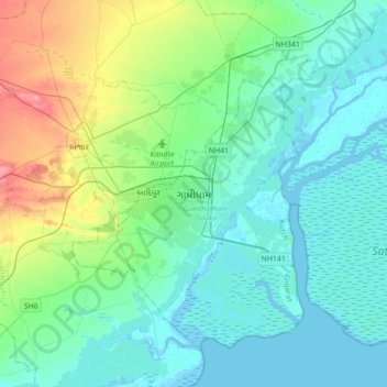 Carte topographique Gandhidham, altitude, relief