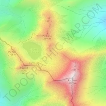 Carte topographique Fuorcla Blengias, altitude, relief