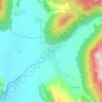 Carte topographique Terzone, altitude, relief