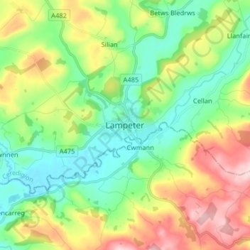 Carte topographique Lampeter, altitude, relief