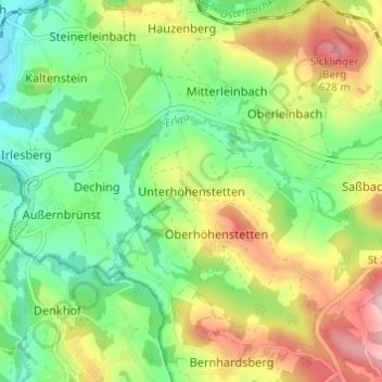 Carte topographique Unterhöhenstetten, altitude, relief