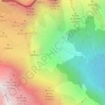 Carte topographique Cascada del Cinca, altitude, relief