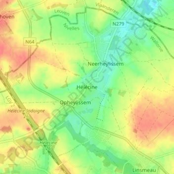 Carte topographique Hélécine, altitude, relief