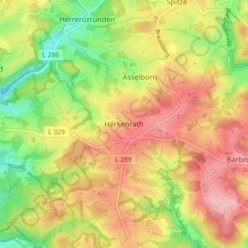 Carte topographique Herkenrath, altitude, relief