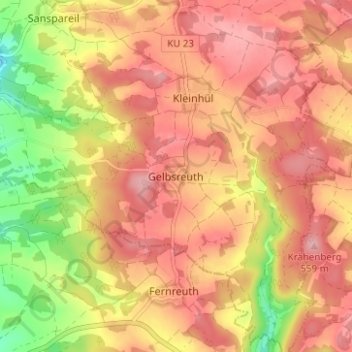 Carte topographique Gelbsreuth, altitude, relief