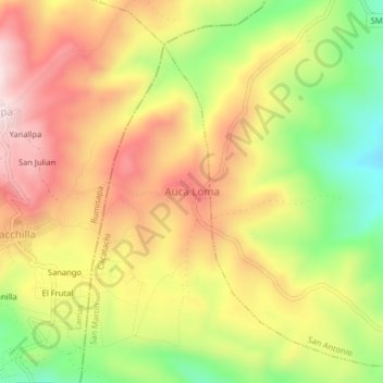 Carte topographique Auca Loma, altitude, relief
