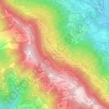 Carte topographique Tezza, altitude, relief