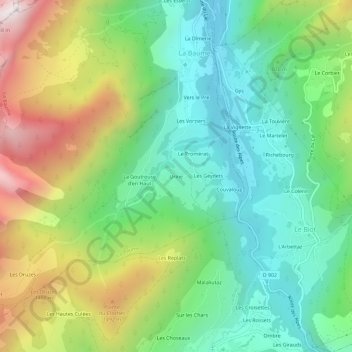 Carte topographique Urine, altitude, relief