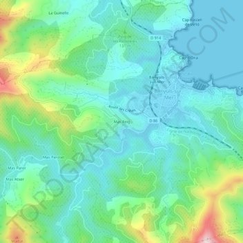 Carte topographique Mas Reig, altitude, relief