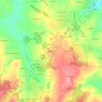 Carte topographique Beyrand, altitude, relief