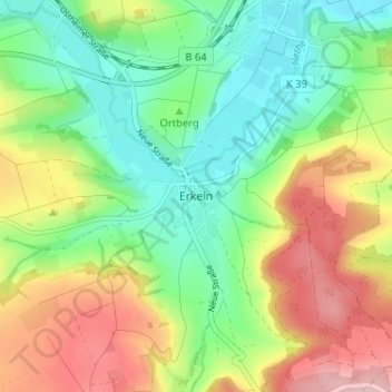 Carte topographique Erkeln, altitude, relief